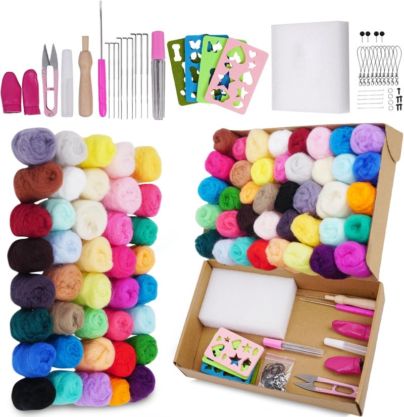 Catopia Needle Felting Kit,Needle Felting Starter Kit,Wool Roving 40Colors Set,Wool Felt Tools for Felted Animal Needle Felting Supplies,Needle Felting Tools Kit,Children’s Day (40c fleting kit) - Image 1
